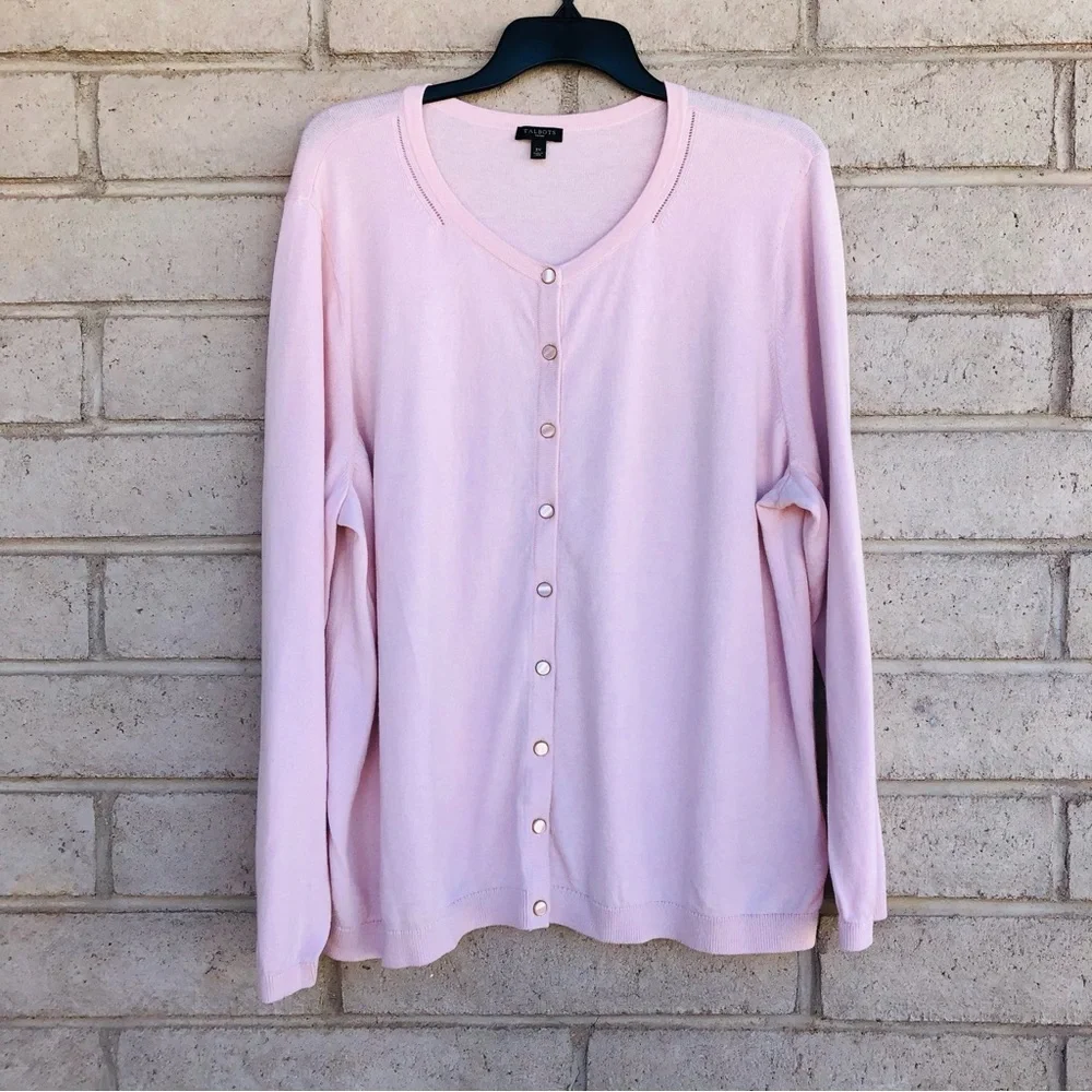 Talbots Light Pink Button-Front Cardigan Sweater - Picture 1 of 5